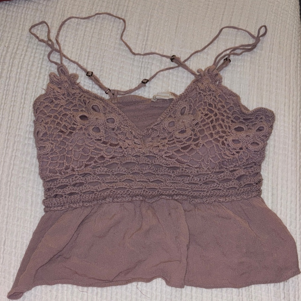 Aeropostale Crochet Lace Camisole in Soft Brown